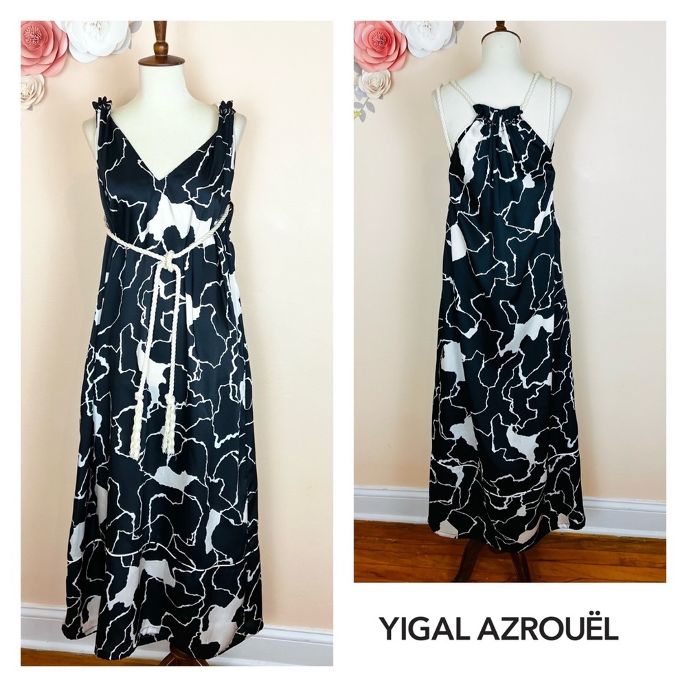 New! YIGAL AZROUEL Rope Tie Ocean Crest Print Midi Dress